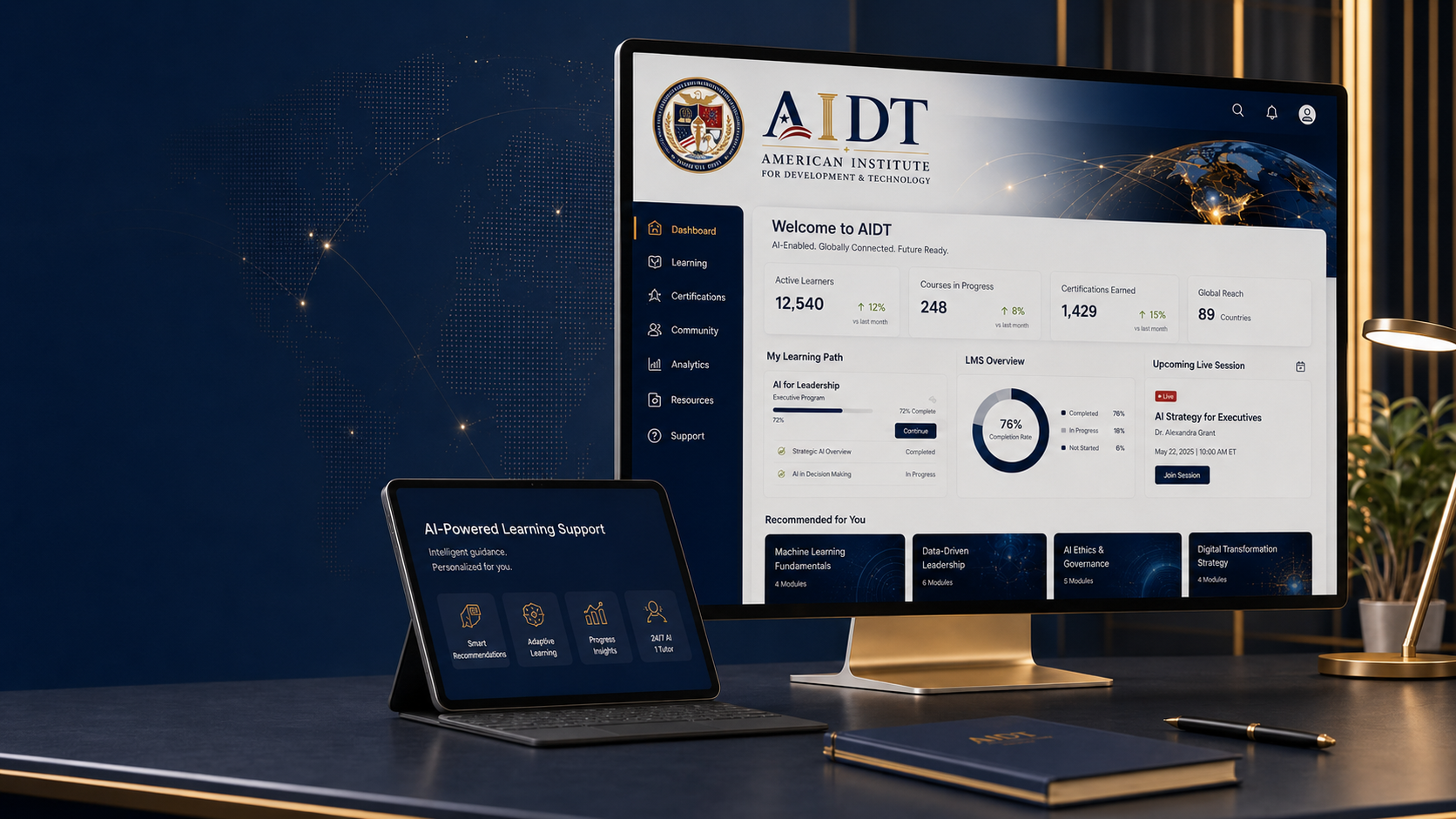 يقوم المدرب بدعم المتعلمين من خلال أدوات التعلم الرقمية الخاصة بـ AIDT