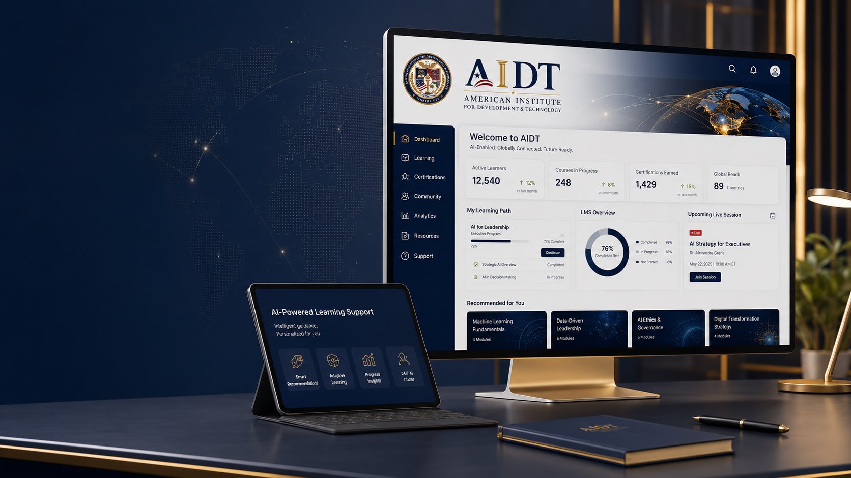 Instructor supporting learners through AIDT's digital learning tools